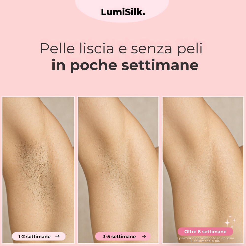 Risultati prima e dopo con Lumina: pelle liscia e senza peli in sole 8 settimane grazie alla tecnologia IPL.