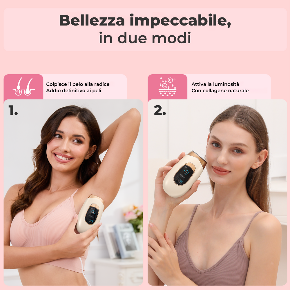 Lumina di Lumisilk per una bellezza impeccabile: rimuove il pelo alla radice e stimola la luminosità naturale con collagene.