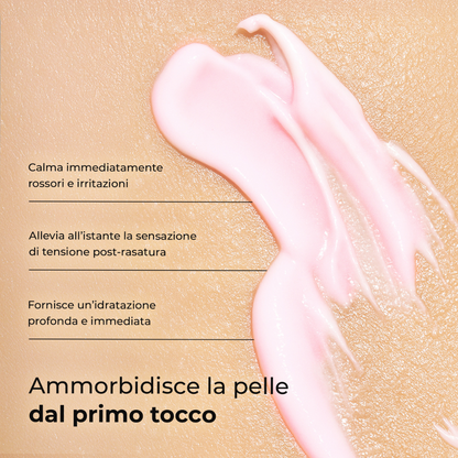 Blush Feather di LumiSilk ammorbidisce la pelle dal primo tocco, calma rossori e irritazioni, allevia la tensione post-rasatura e idrata in profondità
